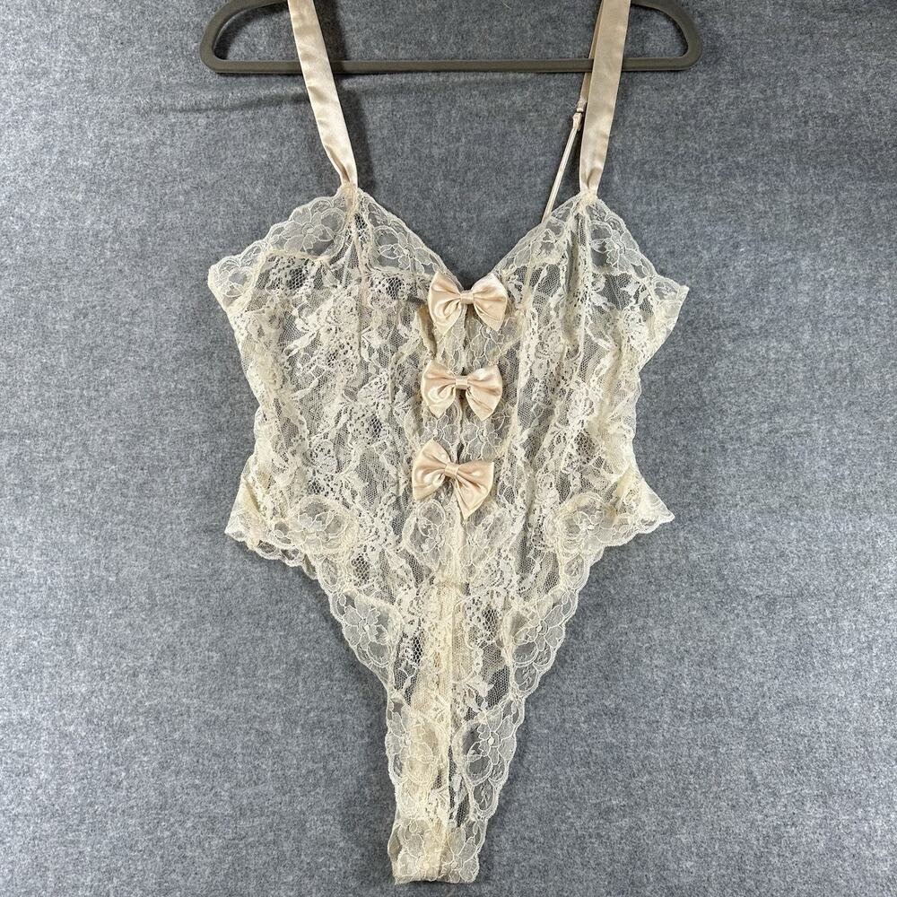 Victorias Secret Gold Label One Piece Body Suit Beige And Cream Bows Size M